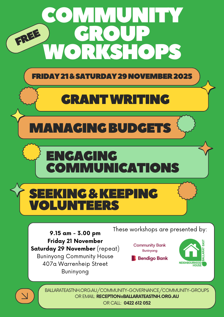 2025 26 BENH CBB Community Group Workshops Nov Poster V1