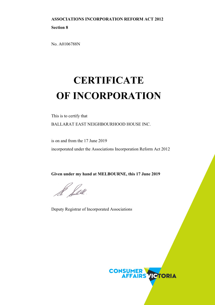 BENH Certificate of Incorporation 17 June 2019